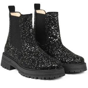 Angulus Chelsea Stvlet With Lace And Track-Sole Black Glitter/Black/Black