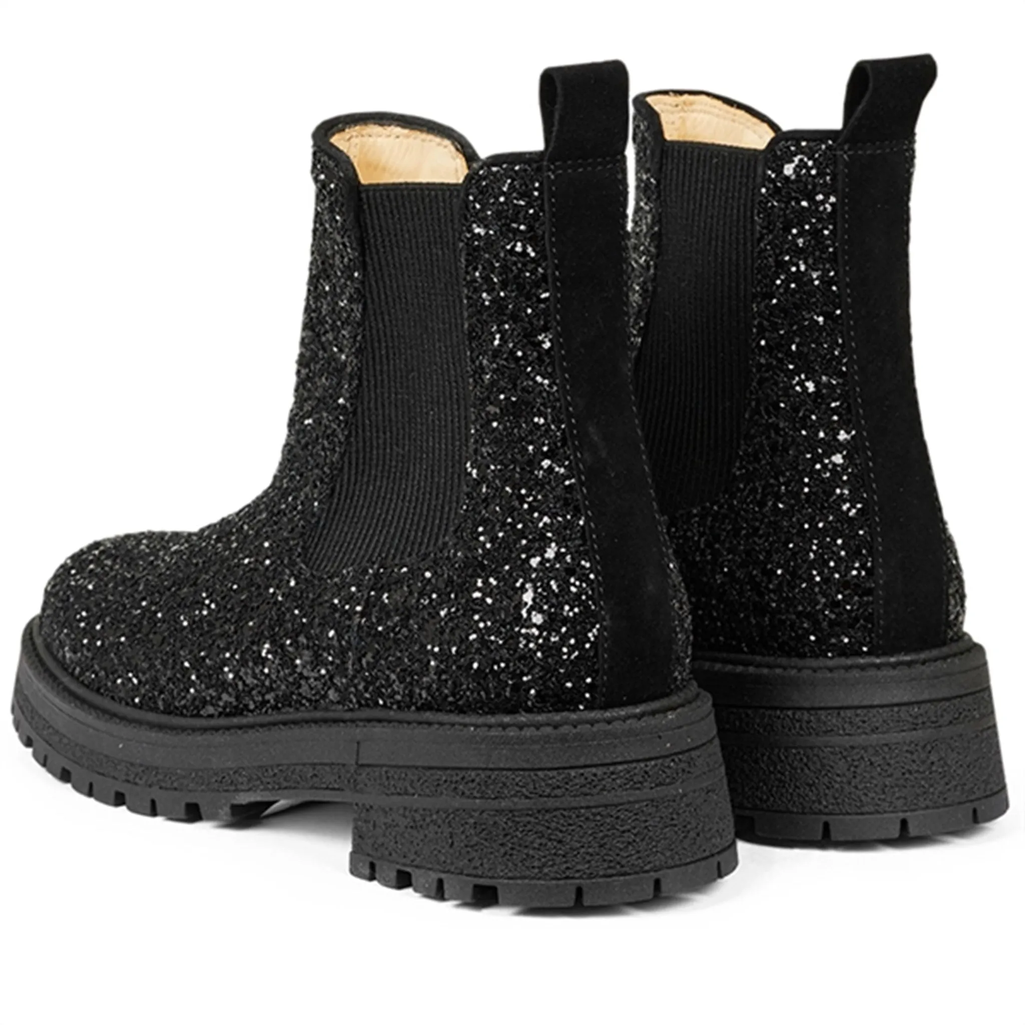 Angulus Chelsea Stvlet With Lace And Track-Sole Black Glitter/Black/Black