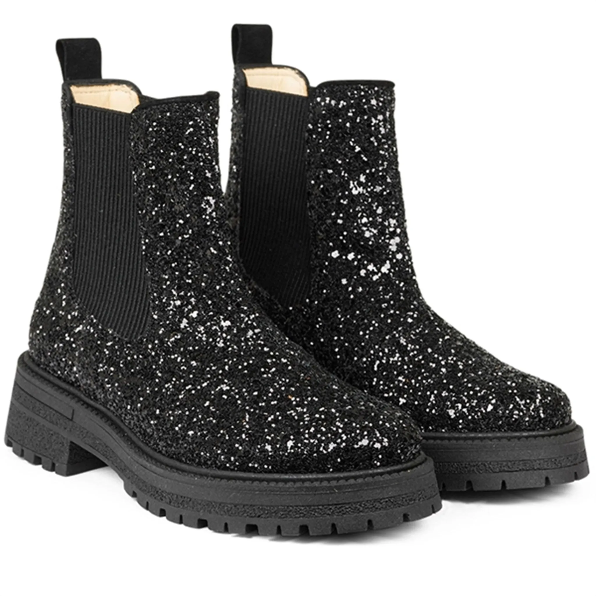 Angulus Chelsea Stvlet With Lace And Track-Sole Black Glitter/Black/Black