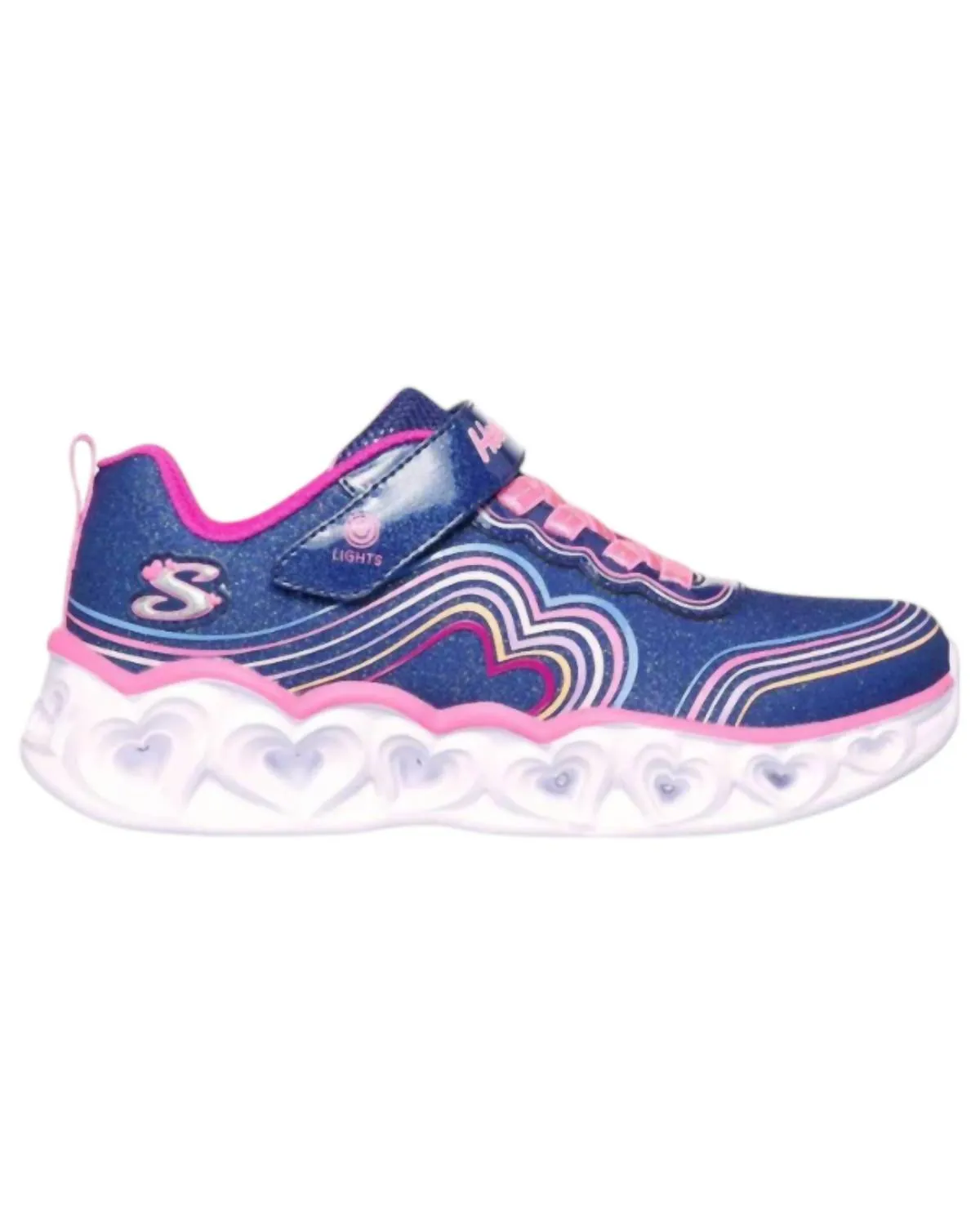 Girl's Heart Lights Retro Hearts Sneakers In Navy Multi