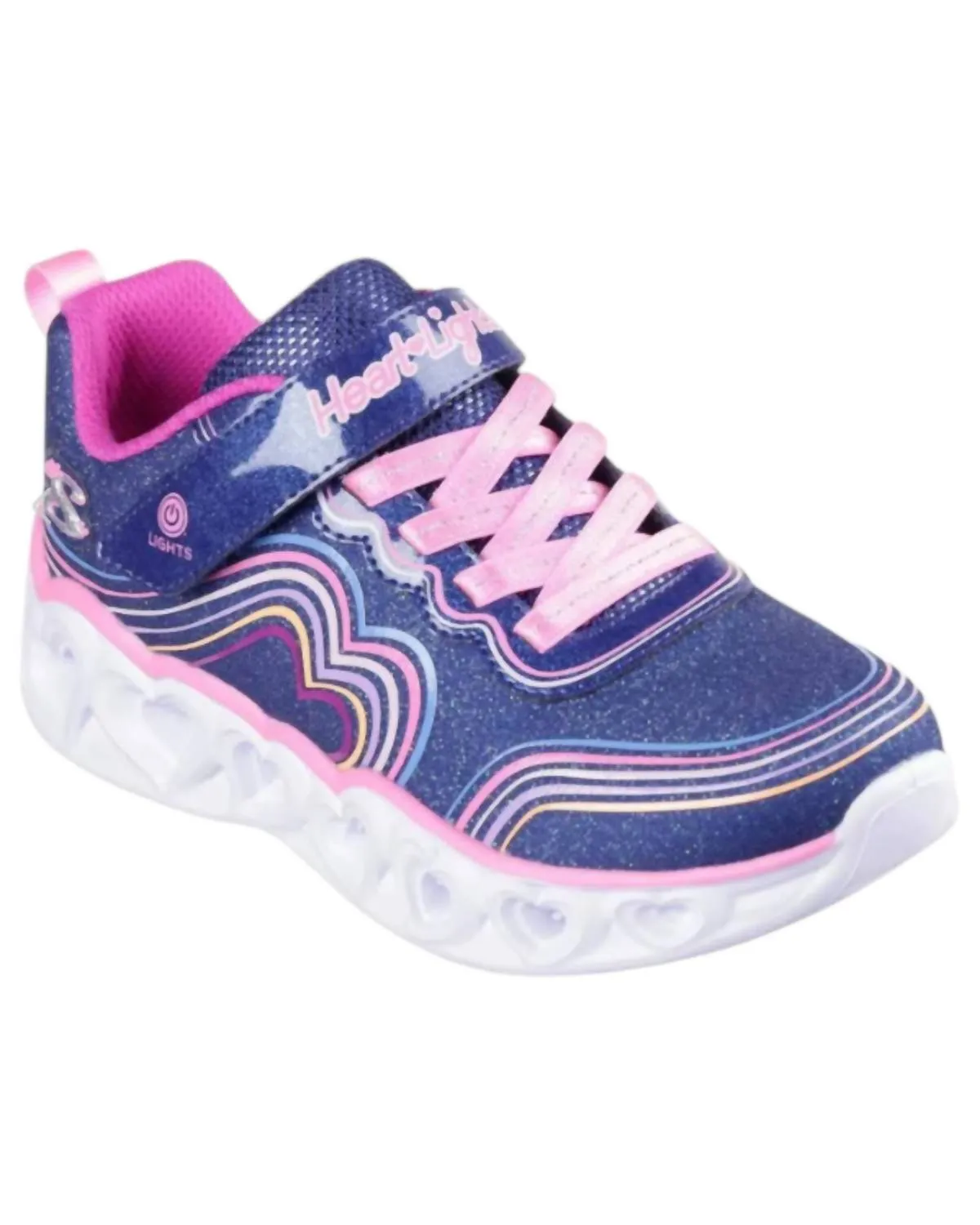 Girl's Heart Lights Retro Hearts Sneakers In Navy Multi
