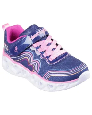 Girl's Heart Lights Retro Hearts Sneakers In Navy Multi