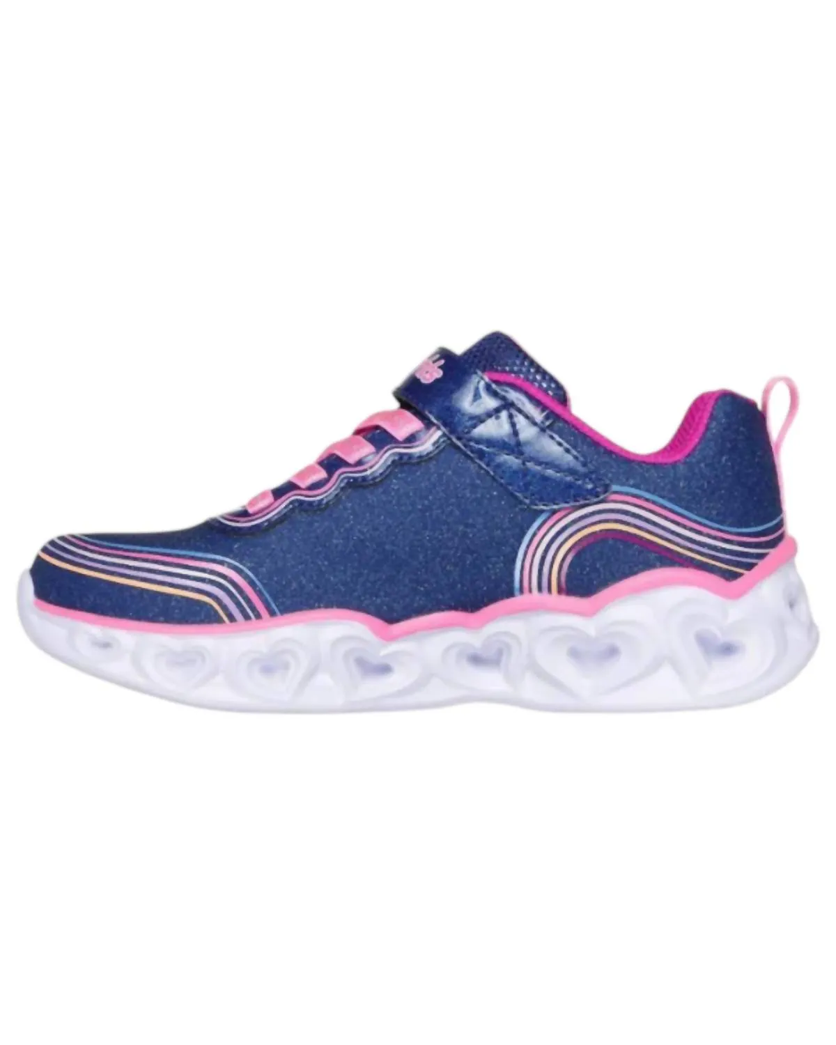 Girl's Heart Lights Retro Hearts Sneakers In Navy Multi