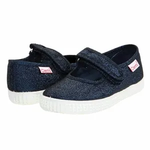 Girl's Mary Jane Flat Shoes In Navy Metallic