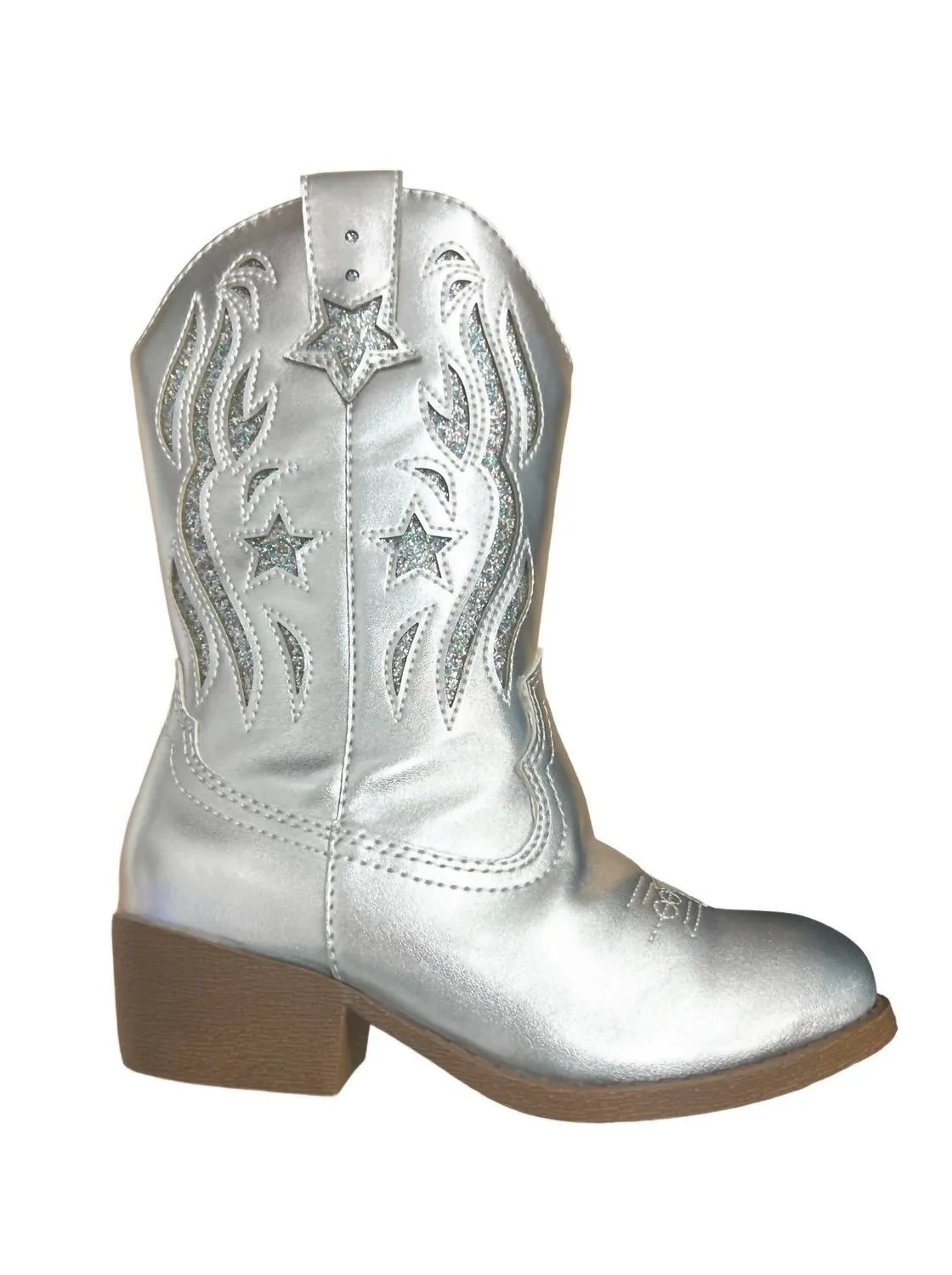 Girl's Spur Metallic Western Boots In Silver
