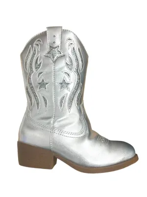 Girl's Spur Metallic Western Boots In Silver
