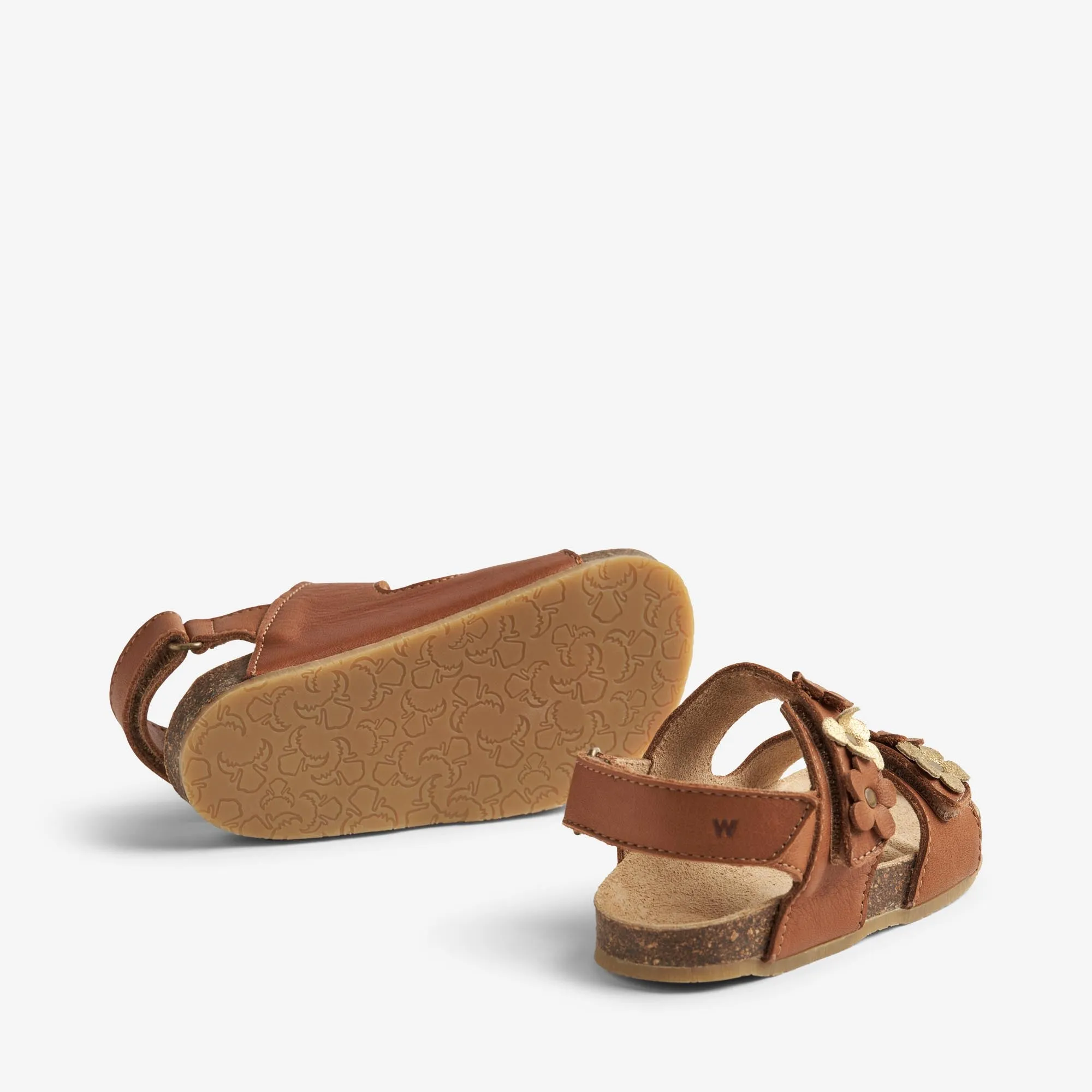 Sandal Cork Open Toe Clare Flowers - cognac
