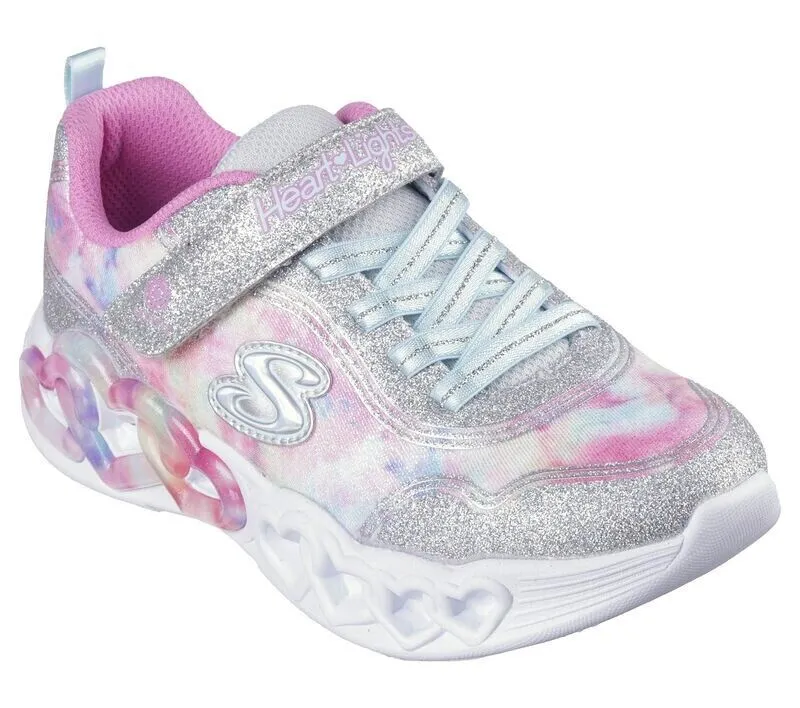 Skechers Heart Lights 303753L-SMLT Sneaker Kids 13.5 Sliver Glitter Shoes FZP174 (White,13.5)