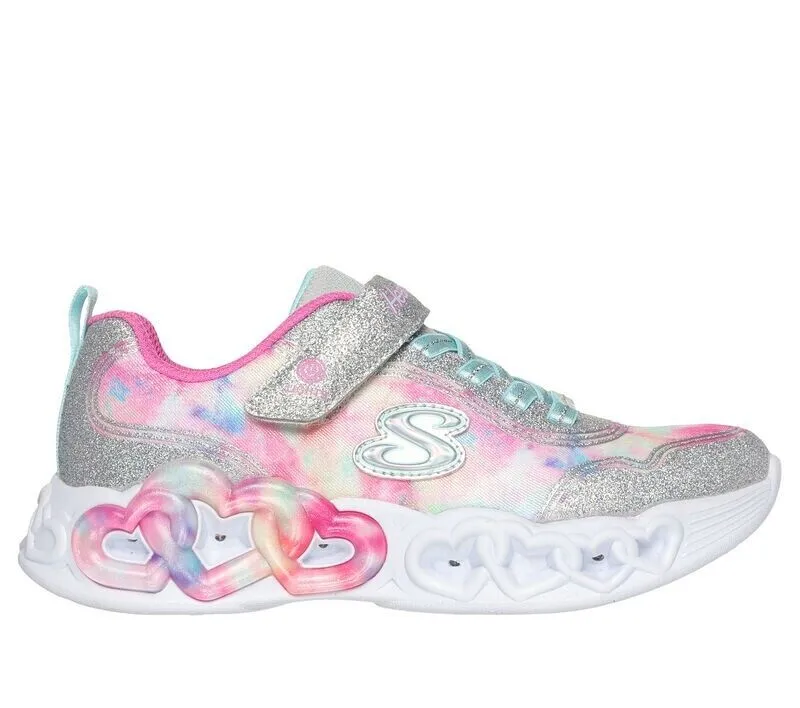 Skechers Heart Lights 303753L-SMLT Sneaker Kids 13.5 Sliver Glitter Shoes FZP174 (White,13.5)