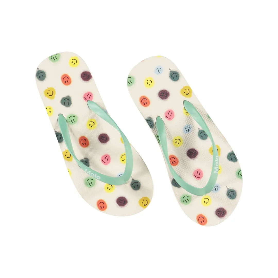 White Happy Dots Flip Flops